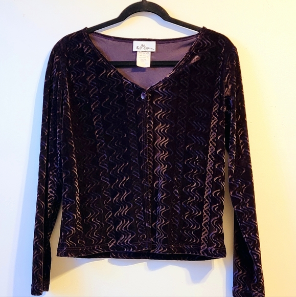 Self Esteem Tops - Velvet Dark purple one button Split top